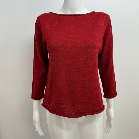 Eileen Fisher Tops - Eileen Fisher Womens Red 3/4 Sleeve 100% Wool Blouse Top Shirt Sz M